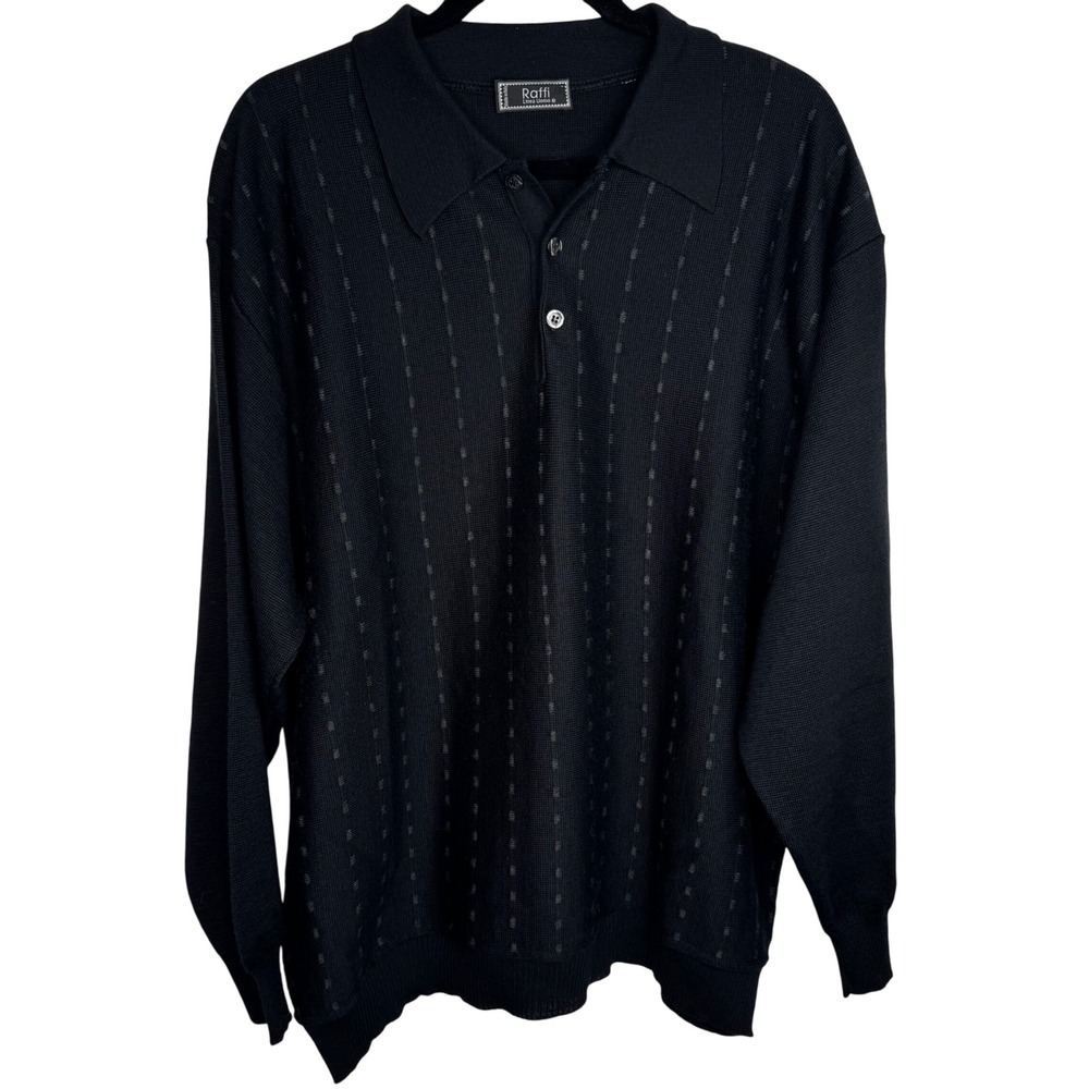 Raffi Men's XXL Black Classic Wool Blend Collared Knit Sweater Made in Itly‎